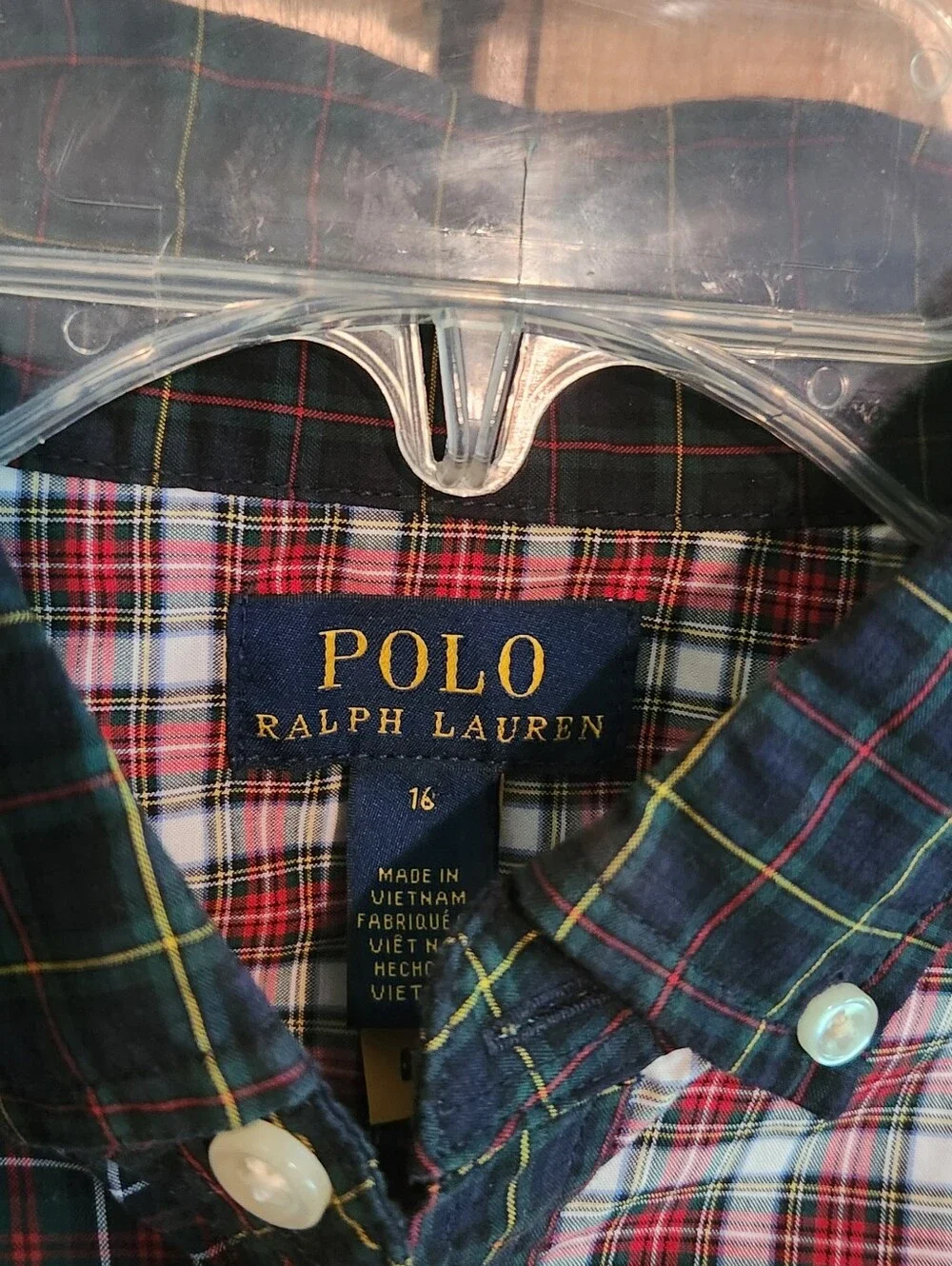 Polo by Ralph Lauren Mixed Tartan Plaid Button-Down Dress in Red, Black, White